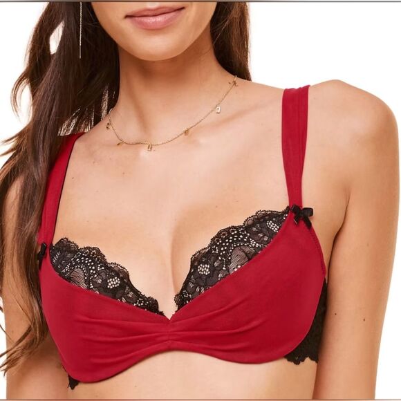 EUC Adore Me Women's Lace Clairabelle Underwire Contour Demi Plus Bra Red SZ 44D - Picture 1 of 15